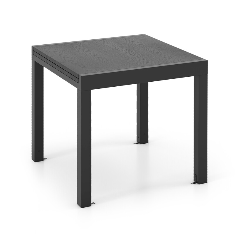 Utdragbart grått matbord i aluminium för trädgård och uteplats, väderbeständigt och stabilt