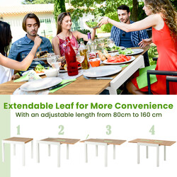 Utdragbart matbord i aluminium för trädgård och uteplats, väderbeständigt och stilrent designat.