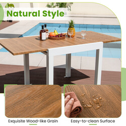 Utdragbart matbord i aluminium för trädgård och uteplats, väderbeständigt och stilrent designat.