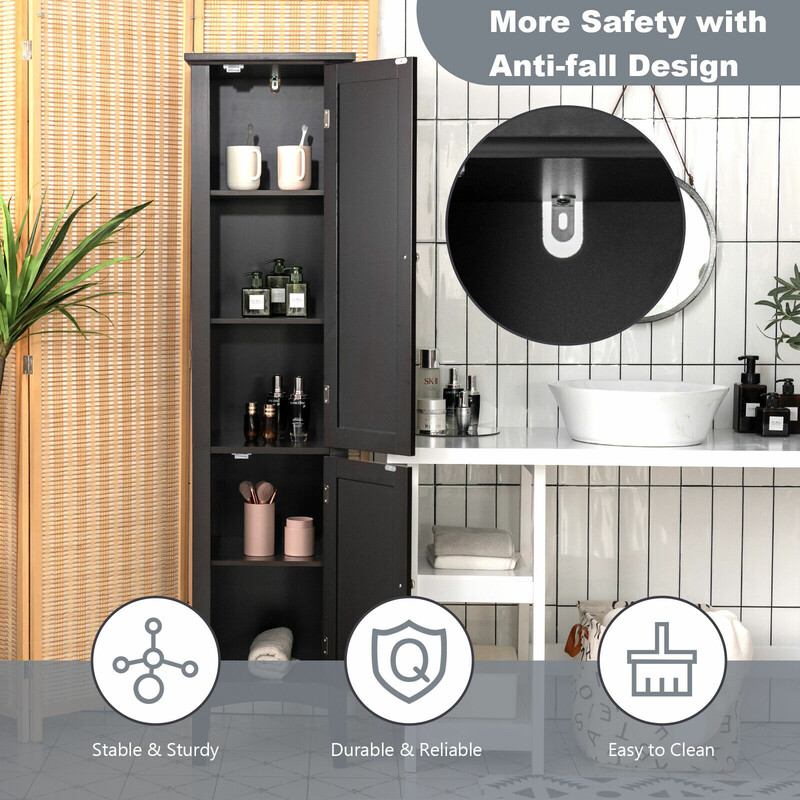 Badrumsskåp med 5 hyllor och 2 dörrar i grå MDF