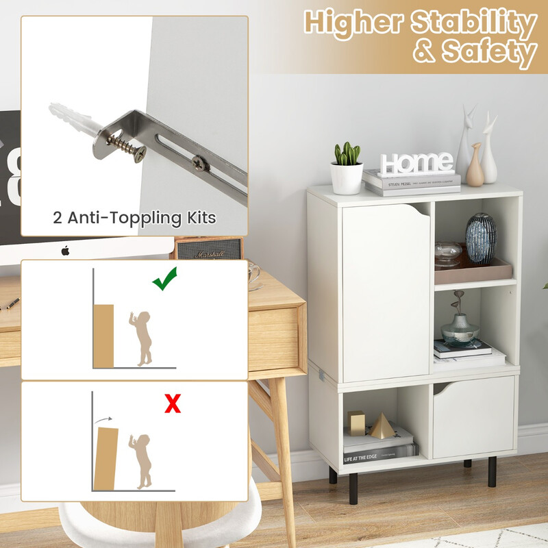 Stapelbar bokhylla med 2 dörrar och 5 fack, vit, 60 x 30 x 96,5 cm