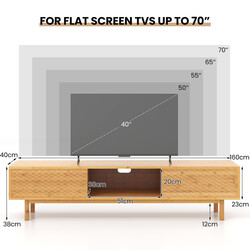 Bambutv-bord med skjutdörrar för TV upp till 70 tum och tre förvaringsfack