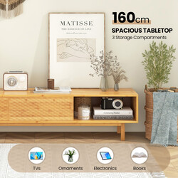 Bambutv-bord med skjutdörrar för TV upp till 70 tum och tre förvaringsfack