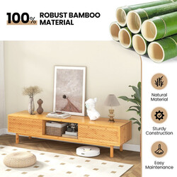 Bambutv-bord med skjutdörrar för TV upp till 70 tum och tre förvaringsfack