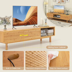 Bambutv-bord med skjutdörrar för TV upp till 70 tum och tre förvaringsfack