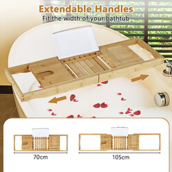 Justerbar badhylla i bambu med bokstöd och vinglasstöd för badkar