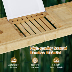 Justerbar badhylla i bambu med bokstöd och vinglasstöd för badkar