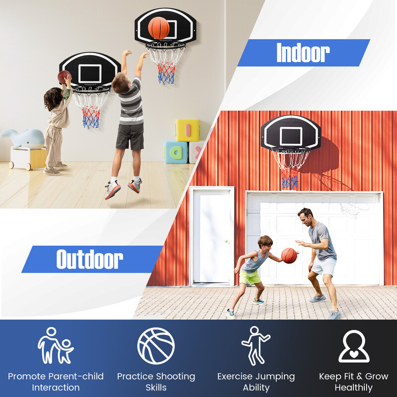 Inomhusbasketkorg för väggmontering, svart, 40 cm diameter, hållbar och stilren design