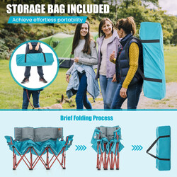 Campingstol för tre personer med vadderad sits och mugghållare, 450 kg kapacitet, blå