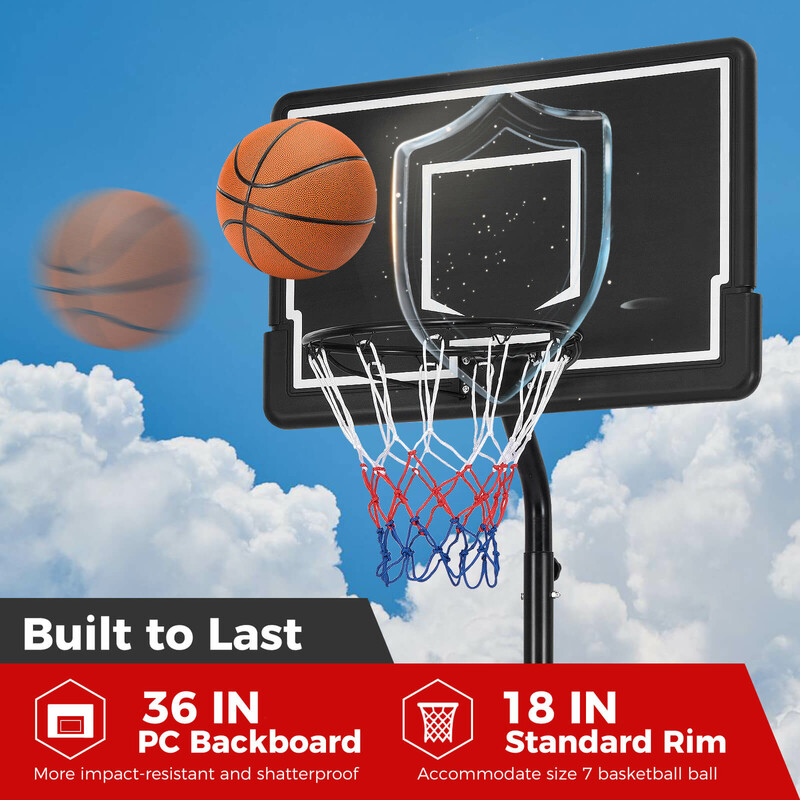 Justerbar basketställning för utomhusbruk med hjul, höjd 210-260 cm, svart