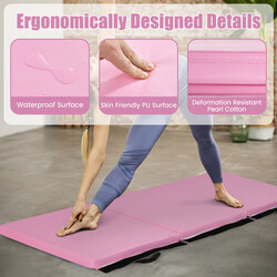 Vikbar gymnastikmatta med handtag och halkfri yta 180 x 60 x 5 cm rosa