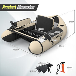 Uppblåsbar fiskeflotte med justerbart ryggstöd och spöhållare 135 x 109 x 54 cm beige