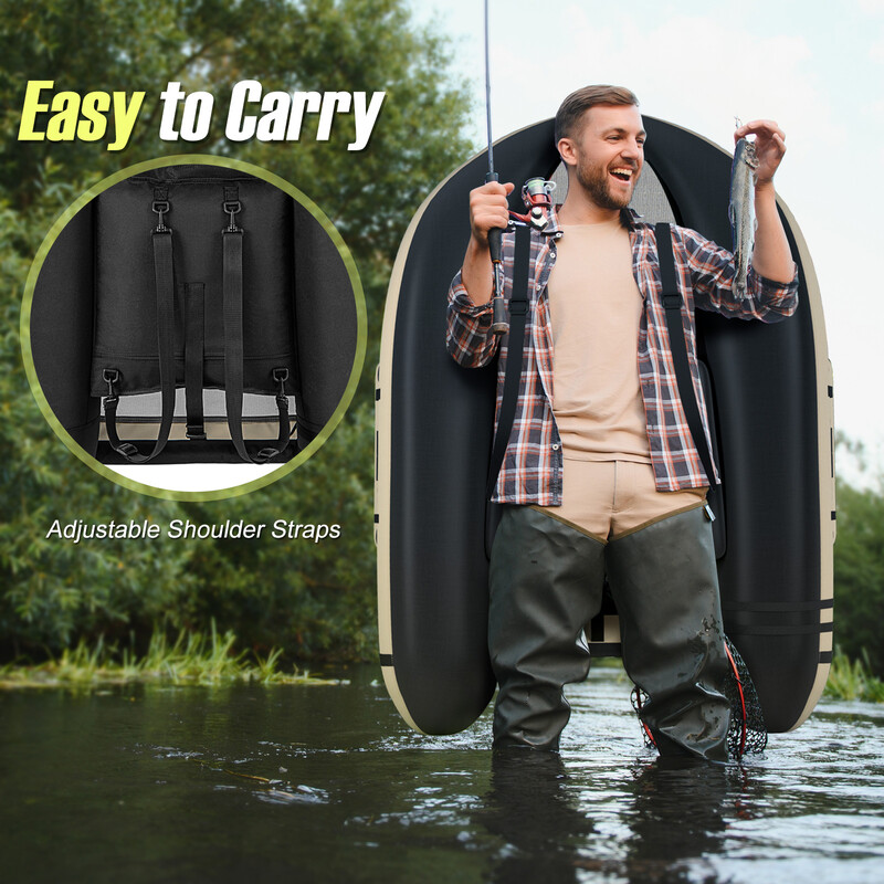 Uppblåsbar fiskeflotte med justerbart ryggstöd och spöhållare 135 x 109 x 54 cm beige