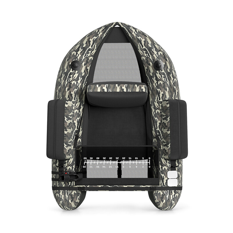 Uppblåsbar fiskeflotte med justerbart ryggstöd och spöhållare 135 x 109 x 54 cm kamouflage