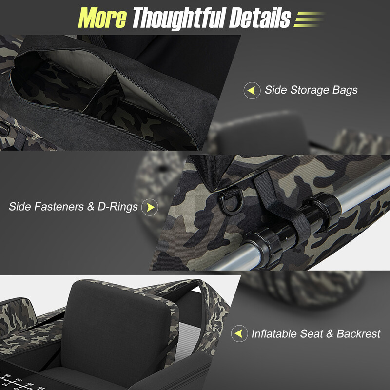 Uppblåsbar fiskeflotte med justerbart ryggstöd och spöhållare 135 x 109 x 54 cm kamouflage