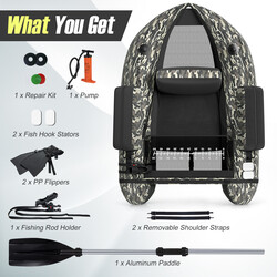 Uppblåsbar fiskeflotte med justerbart ryggstöd och spöhållare 135 x 109 x 54 cm kamouflage