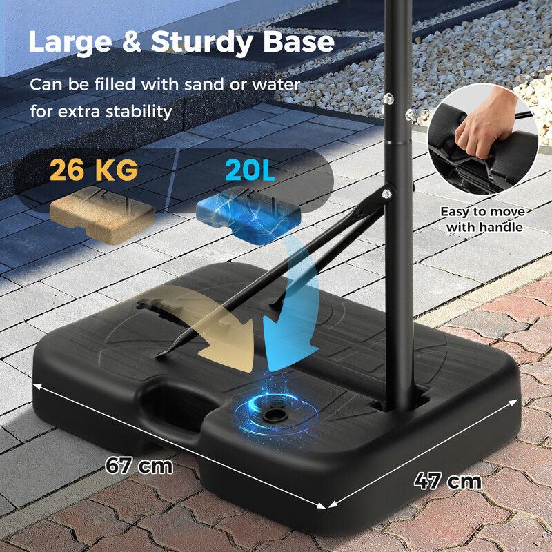 Höj- och sänkbar basketkorg för utomhusbruk med stabil bas och hållbar konstruktion