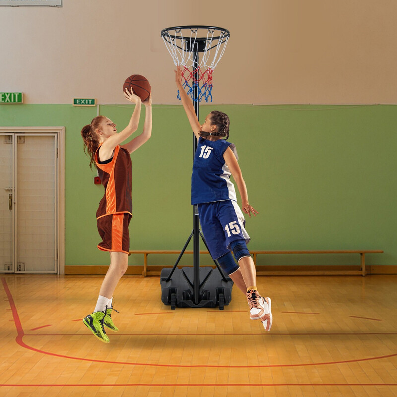 Justerbar basketställning för utomhusbruk med stabil bas och hjul, höjd 260-305 cm