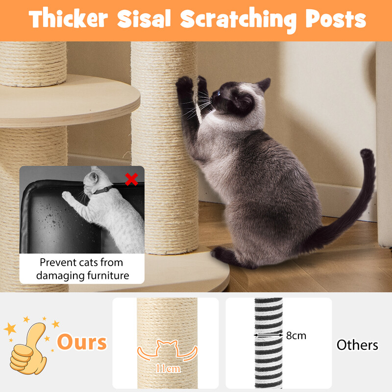 Kattens lyxiga klätterträd med hängmatta och hållbara klöspelare 66 x 66 x 150 cm