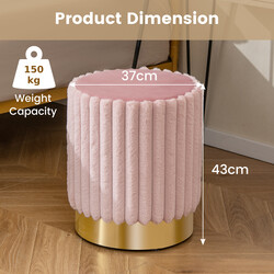 Rund rosa sammetspuff med stabil metallbas och mjuk stoppning