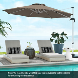 Brun 325 cm parasoll med vev, 360° rotation och UPF 50+ solskydd för trädgård