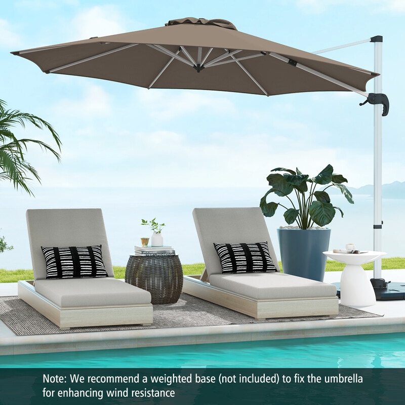 Brun 325 cm parasoll med vev, 360° rotation och UPF 50+ solskydd för trädgård