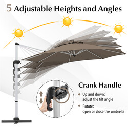 Brun 325 cm parasoll med vev, 360° rotation och UPF 50+ solskydd för trädgård