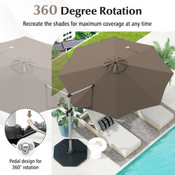 Brun 325 cm parasoll med vev, 360° rotation och UPF 50+ solskydd för trädgård