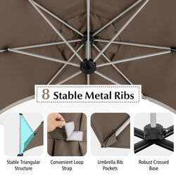 Brun 325 cm parasoll med vev, 360° rotation och UPF 50+ solskydd för trädgård