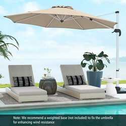 Beige parasoll 325 cm med vev, UPF 50+ och 360° roterbar för trädgård och uteplats
