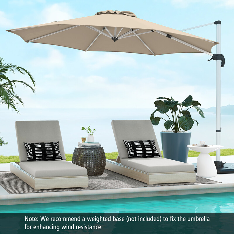 Beige parasoll 325 cm med vev, UPF 50+ och 360° roterbar för trädgård och uteplats