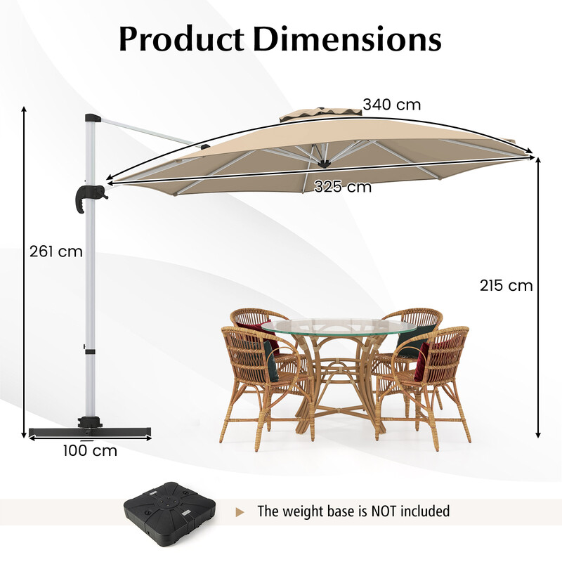 Beige parasoll 325 cm med vev, UPF 50+ och 360° roterbar för trädgård och uteplats