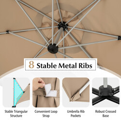 Beige parasoll 325 cm med vev, UPF 50+ och 360° roterbar för trädgård och uteplats