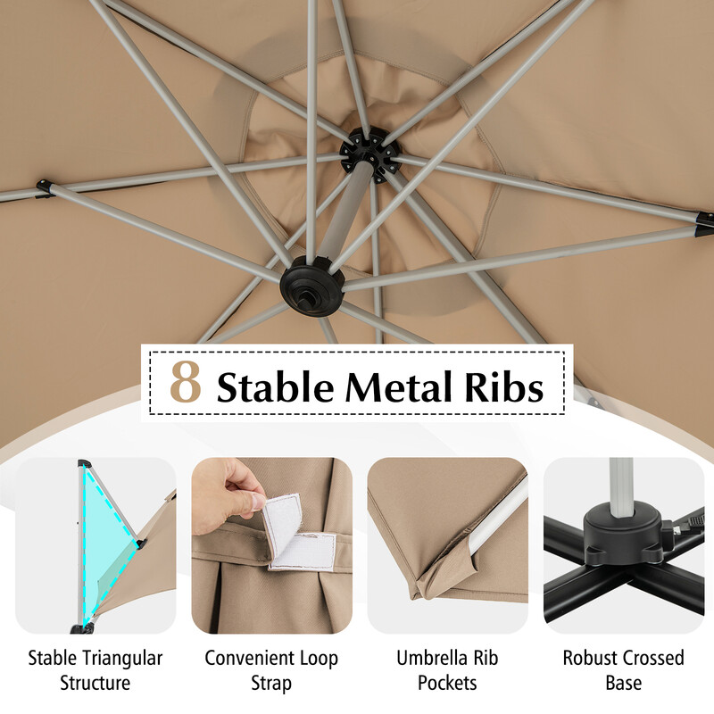 Beige parasoll 325 cm med vev, UPF 50+ och 360° roterbar för trädgård och uteplats