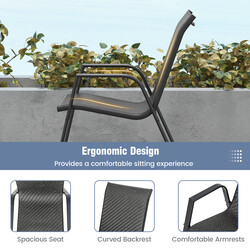 4-pack stapelbara trädgårdsstolar i PE-rotting med armstöd och metallram