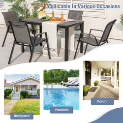 4-pack stapelbara trädgårdsstolar i PE-rotting med armstöd och metallram