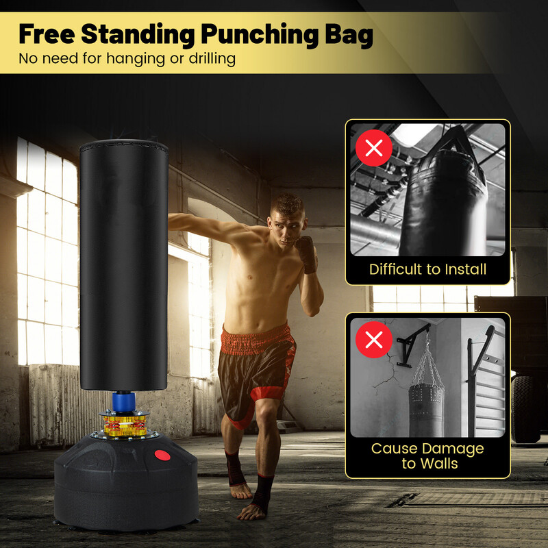 Fristående boxningssäck 173 cm med handskar och sugkoppar för stabil träning hemma