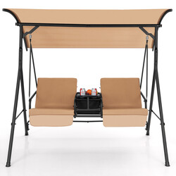 Gungsoffa med kylväska och justerbart soltak för två personer brun 180 x 124 x 161,5 cm