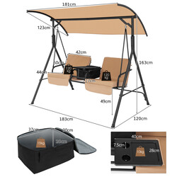 Gungsoffa med kylväska och justerbart soltak för två personer brun 180 x 124 x 161,5 cm