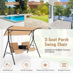 Gungsoffa med kylväska och justerbart soltak för två personer brun 180 x 124 x 161,5 cm