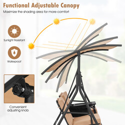 Gungsoffa med kylväska och justerbart soltak för två personer brun 180 x 124 x 161,5 cm