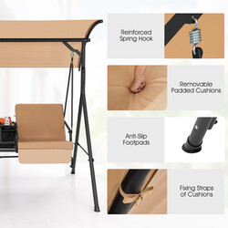 Gungsoffa med kylväska och justerbart soltak för två personer brun 180 x 124 x 161,5 cm