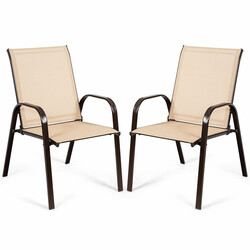 2-pack trädgårdsstolar med böjda armstöd och förstärkt metallram i beige för utomhusbruk