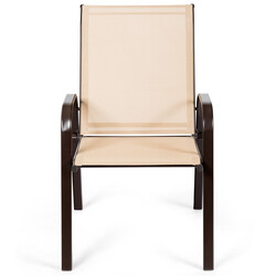 2-pack trädgårdsstolar med böjda armstöd och förstärkt metallram i beige för utomhusbruk