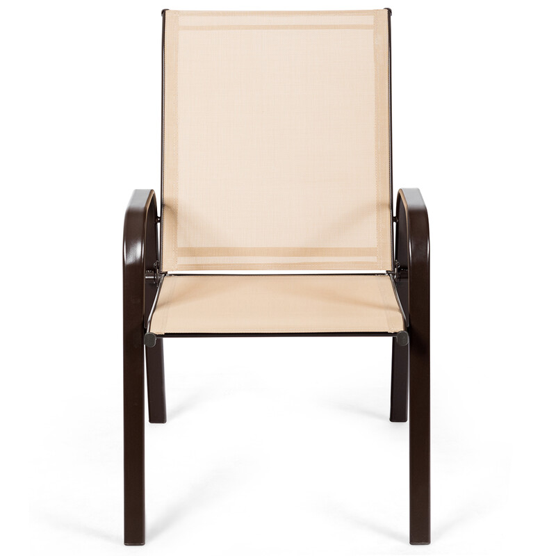 2-pack trädgårdsstolar med böjda armstöd och förstärkt metallram i beige för utomhusbruk