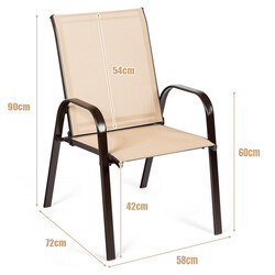 2-pack trädgårdsstolar med böjda armstöd och förstärkt metallram i beige för utomhusbruk