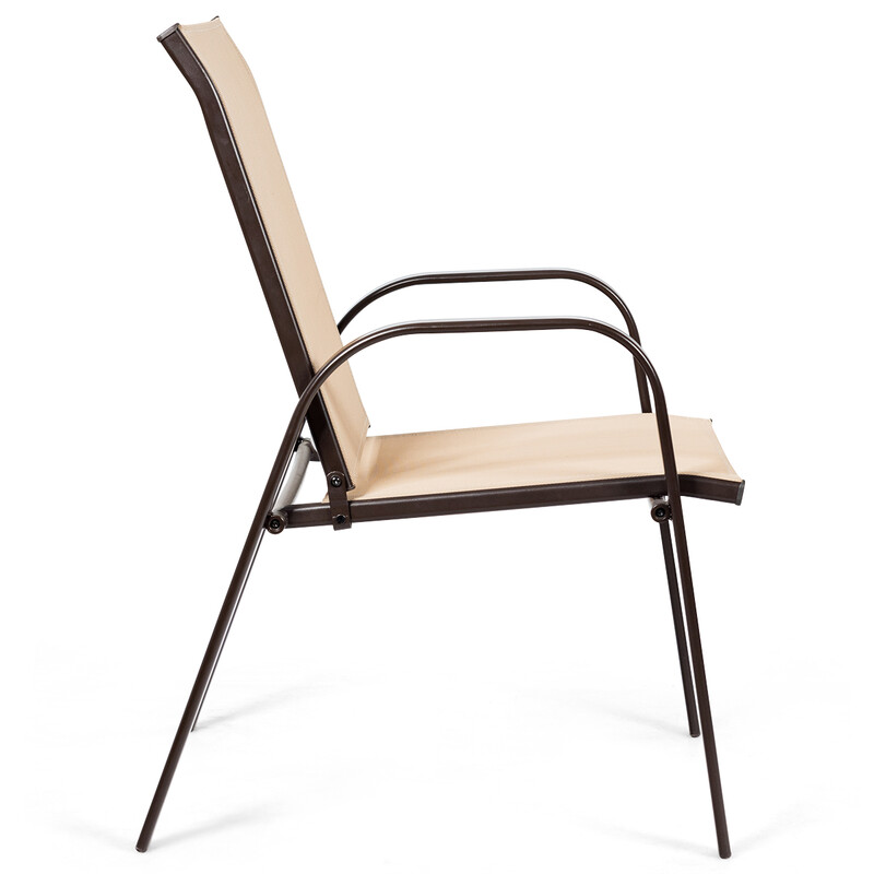 2-pack trädgårdsstolar med böjda armstöd och förstärkt metallram i beige för utomhusbruk