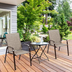 2-pack trädgårdsstolar med böjda armstöd och förstärkt metallram grå