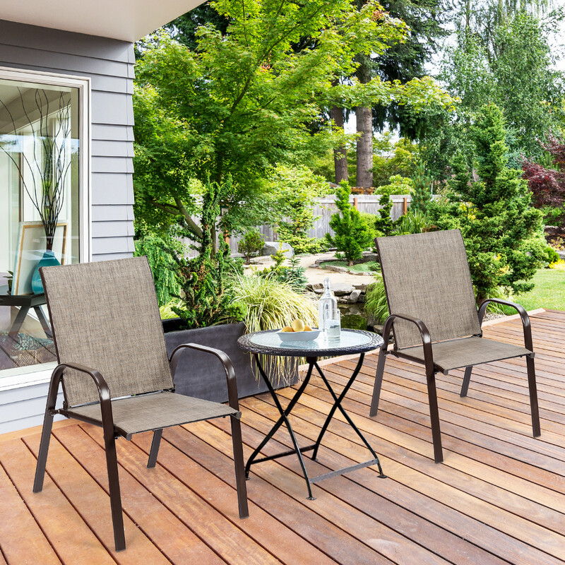 2-pack trädgårdsstolar med böjda armstöd och förstärkt metallram grå