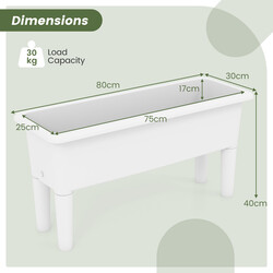 Upphöjd odlingslåda i plast med avtagbara ben och dräneringshål, 29 liter, vit
